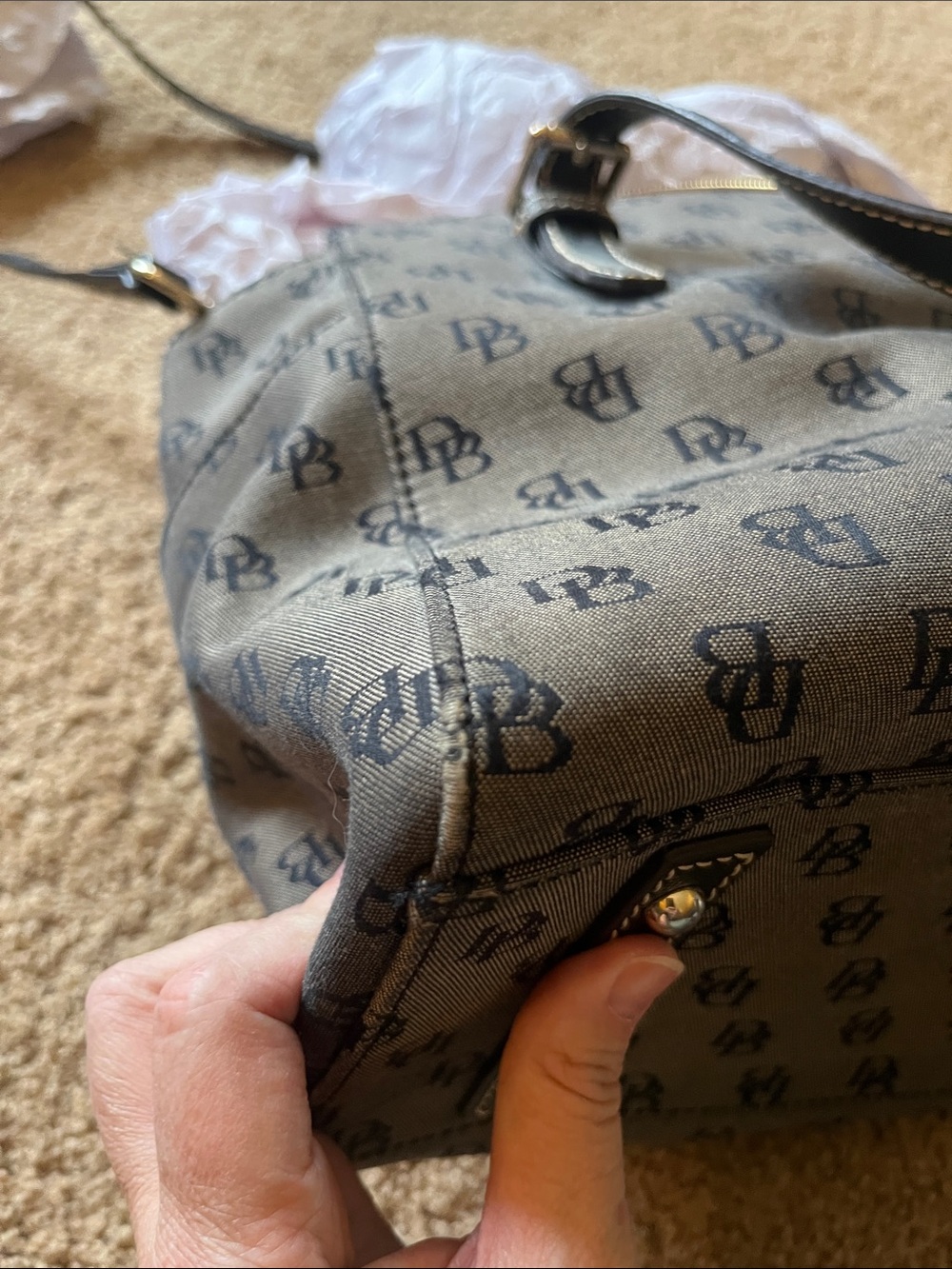 Dooney & Bourke Brown Logo Shoulder Tote with Black Trim - Picture 11 of 13